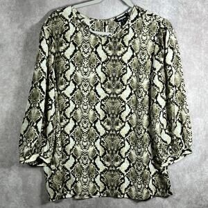 Express Blouse Womens Large Snakeskin Print 3/4 Sleeves Career NEW‎